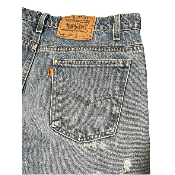 Vintage 90s Distressed Levis 505 Orange Tab Regular Straight USA Jeans 35 x 31.5 - Picture 3 of 10